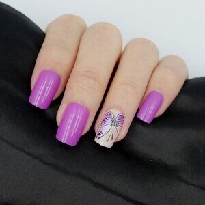 Wine purple press on nails butterfly